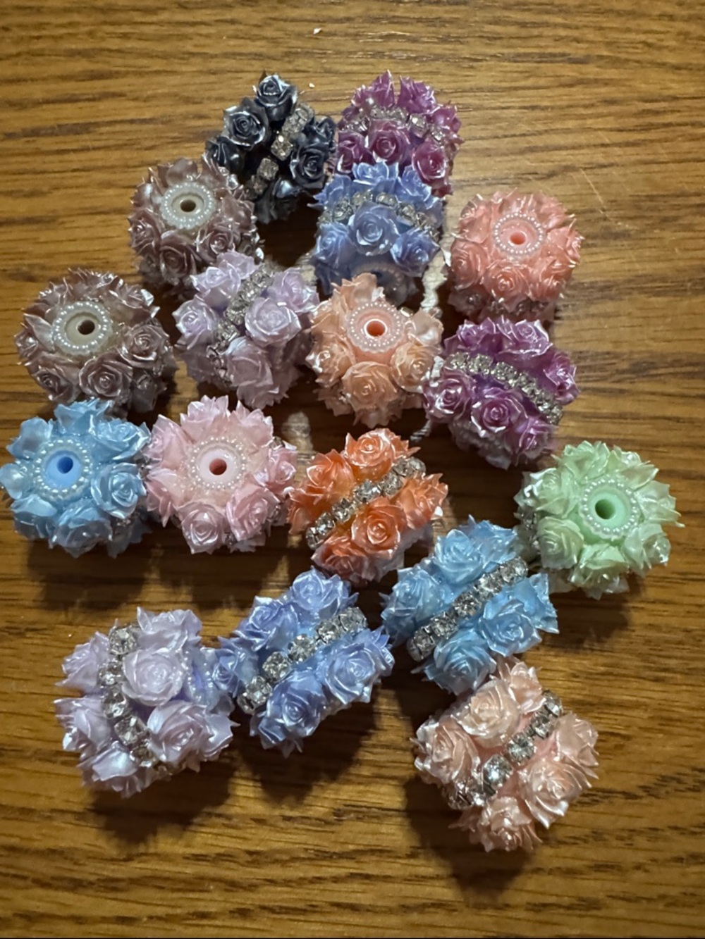 16 pieces Pastel Rose Bead Charms with Rhinestone Accents